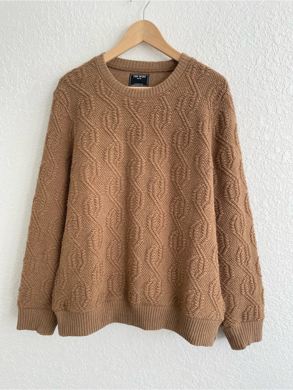 Todd Snyder Men’s Cable Knit Sweater Tan Khaki Textured Wool Blend